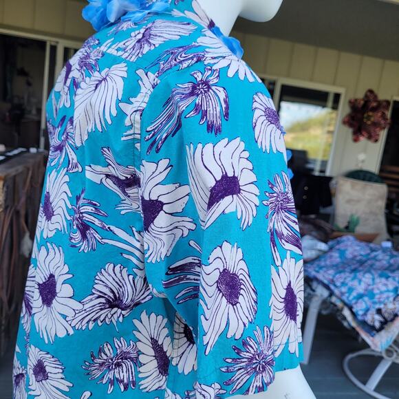Quicksilver Hawaiian; Tropical; Aloha Shirts Blue with White Floral Sz XXL - Picture 7 of 7